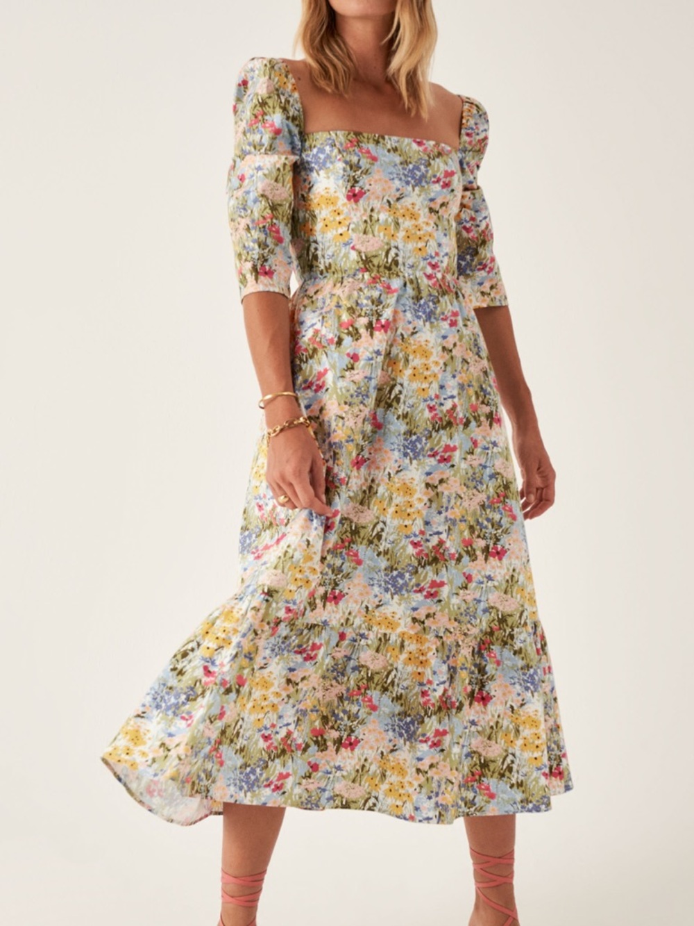 Reformation Cyprus Midi Dress in Countryside Floral Square-Neck Summer Wedding 6 - Picture 2 of 16